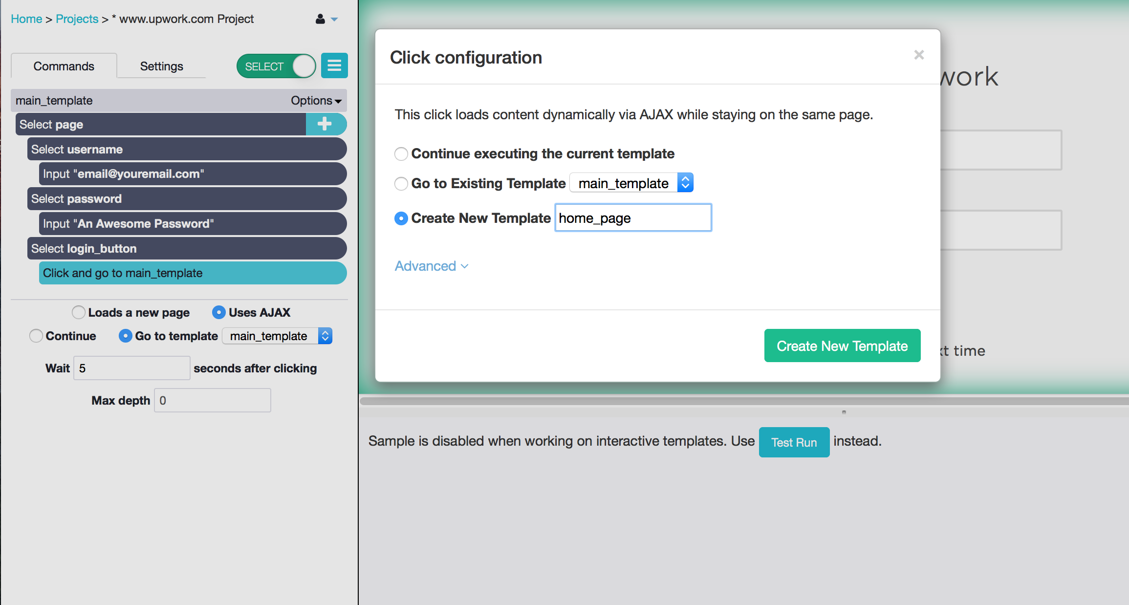 login to a website and scrape data with ParseHub