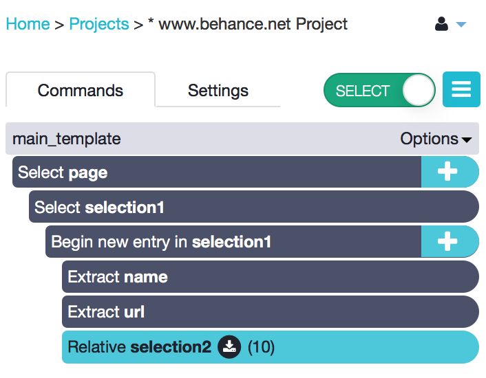 relative select parsehub sidebar