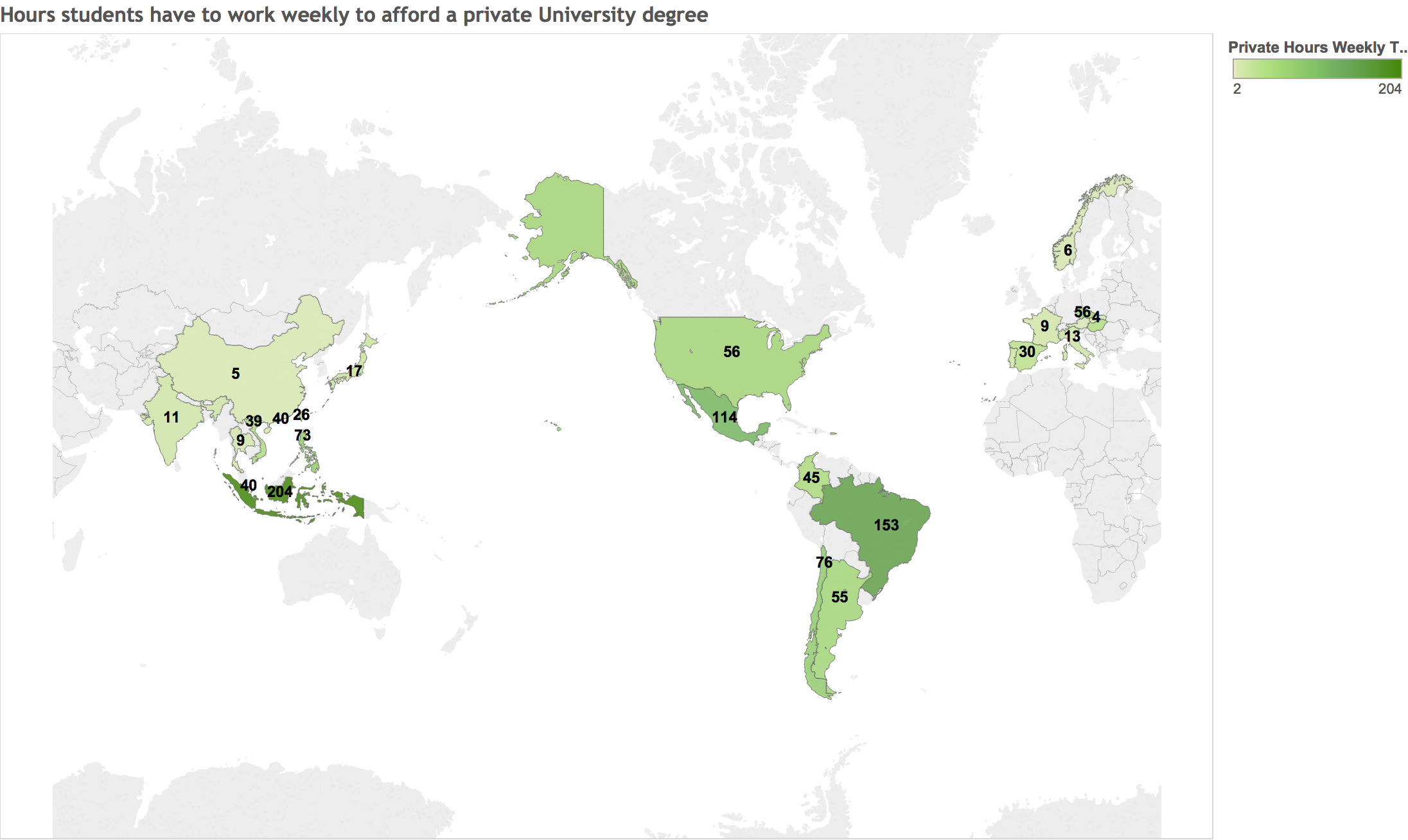Weekly hours required to afford a public University degree