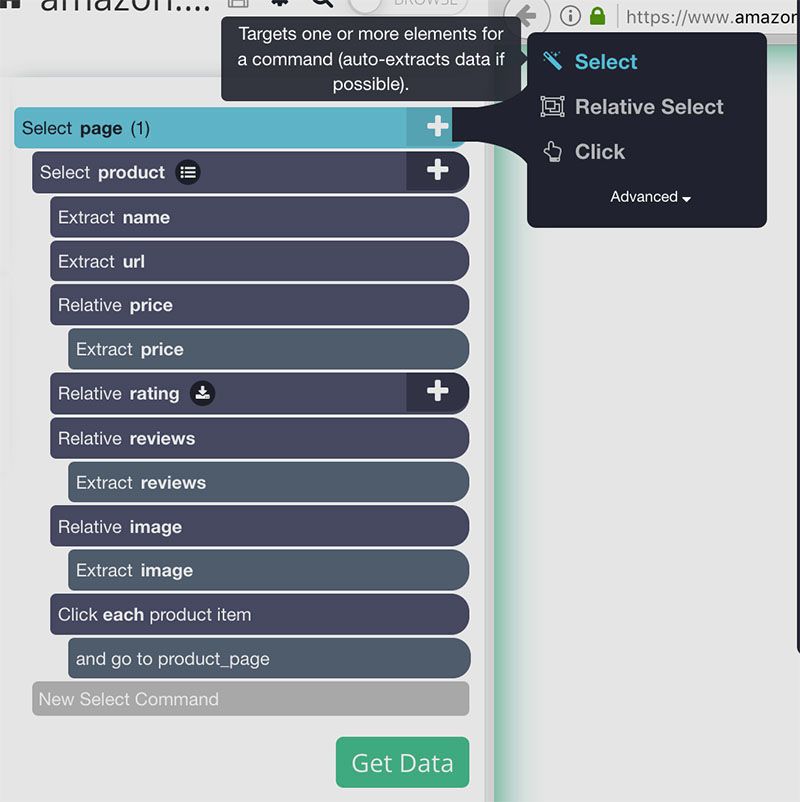 Using the select command on the page command