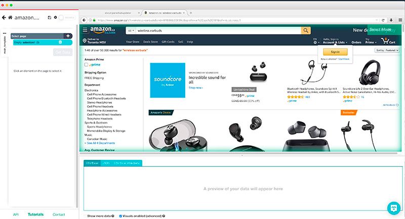 Using ParseHub to scrape and download images on any site, using amazon for example