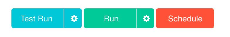 Test, Run, Schedule options