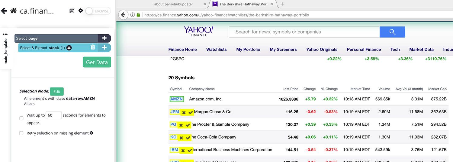 Selecting stock symbol on yahoo finance