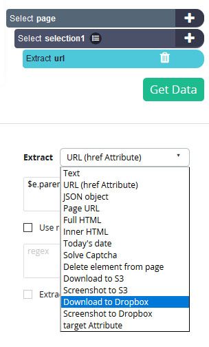 selecting the "download to dropbox" option