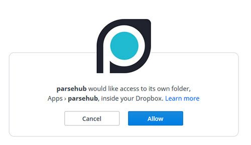 Allowing parsehub access to dropbox
