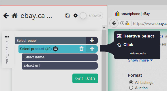 Using the relative Select Command