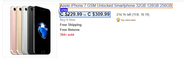 Relating the phone title to price on Ebay