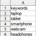 Excel of keywords