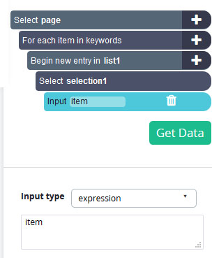 Input type is Expression and the word item in the text box