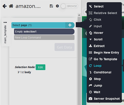 Selecting the loop command