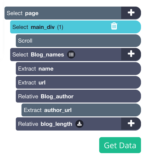 Selected online data extraction names