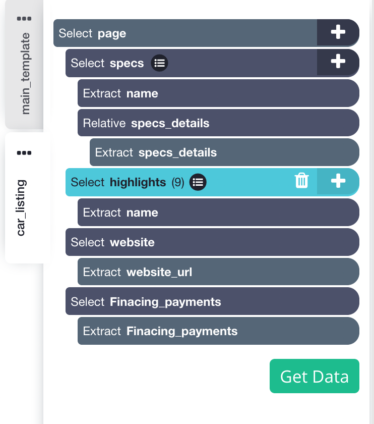 car listing template to extract data