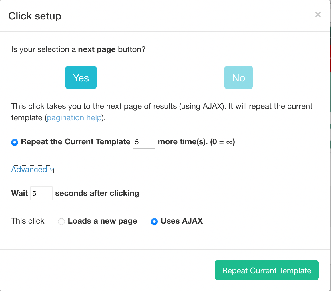click command setup for pagination 
