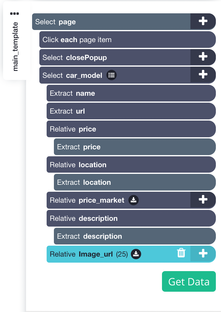 Car model template on ParseHub