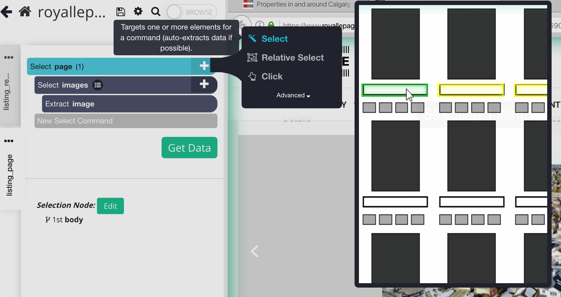 ParseHub select command