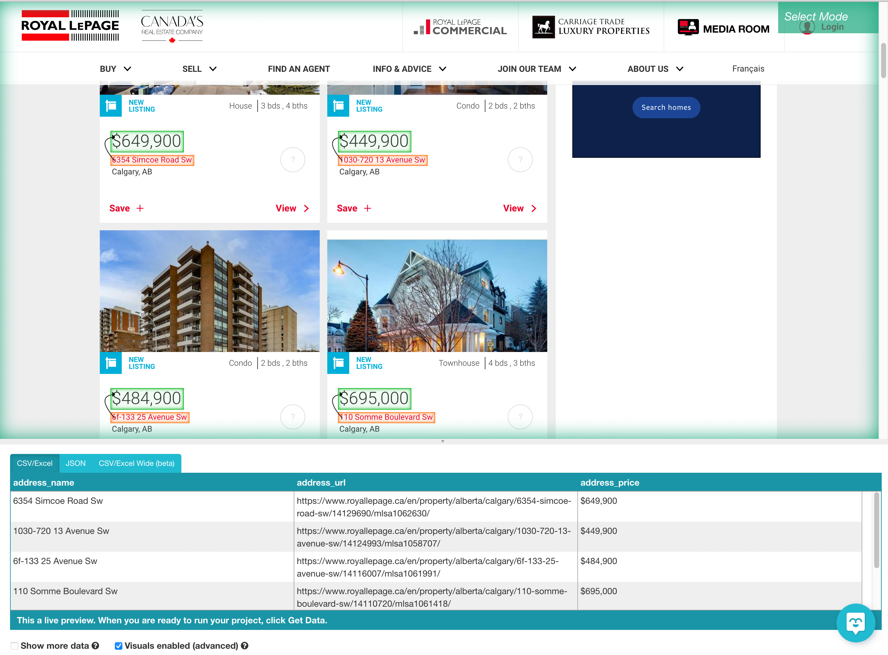 Using the relative select command to extract the house prices