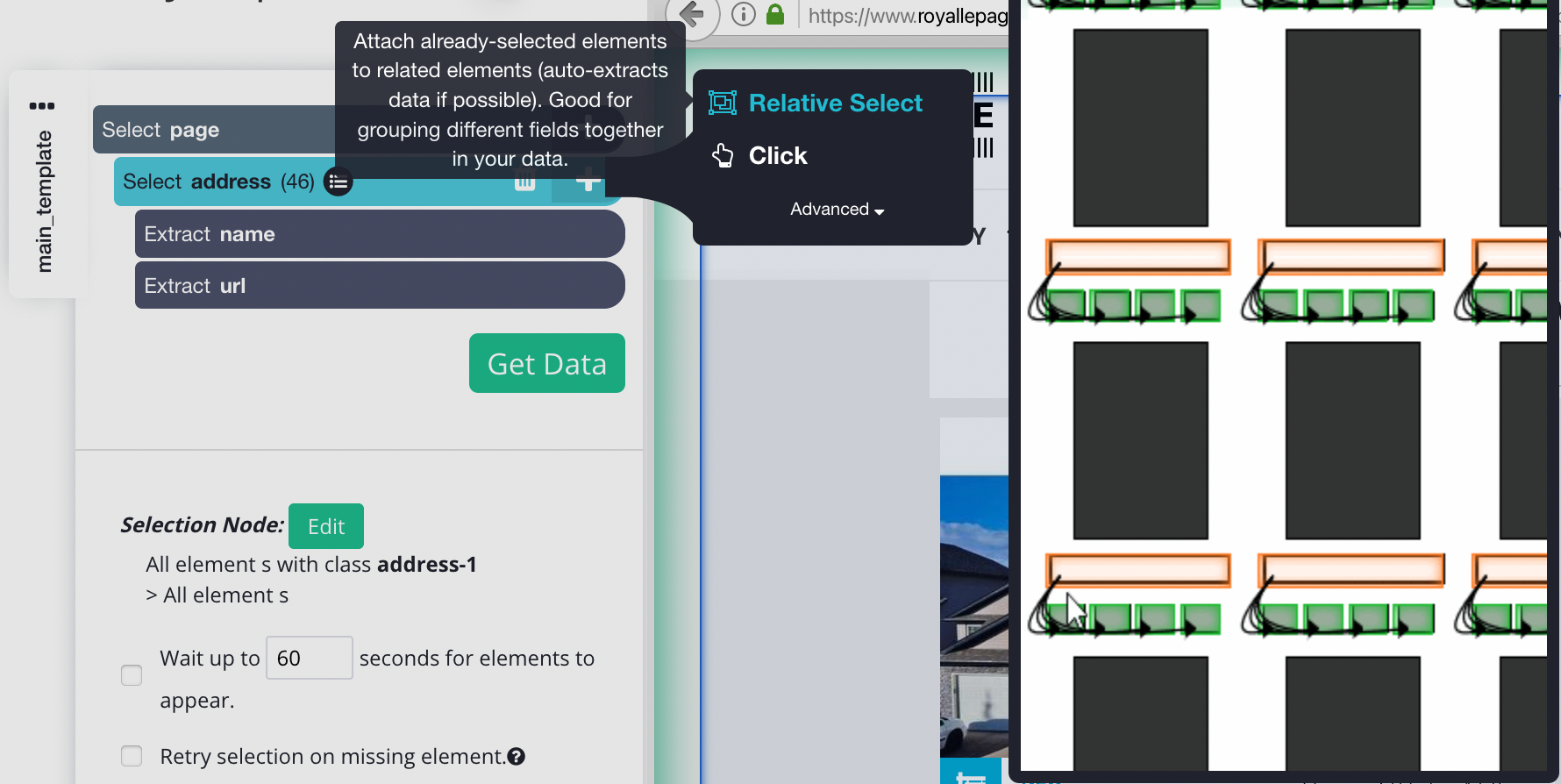 using Parsehub relative select command