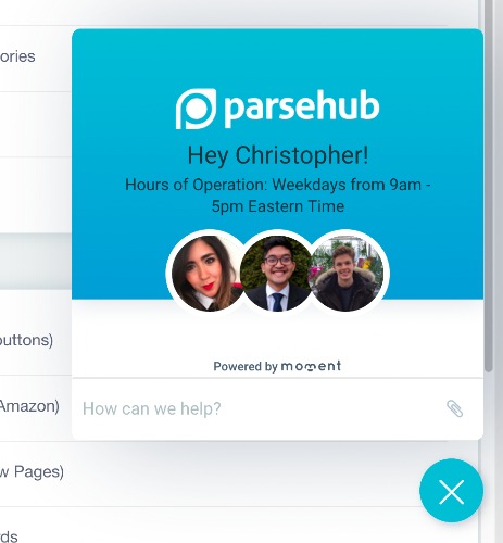 ParseHub Live chat Support
