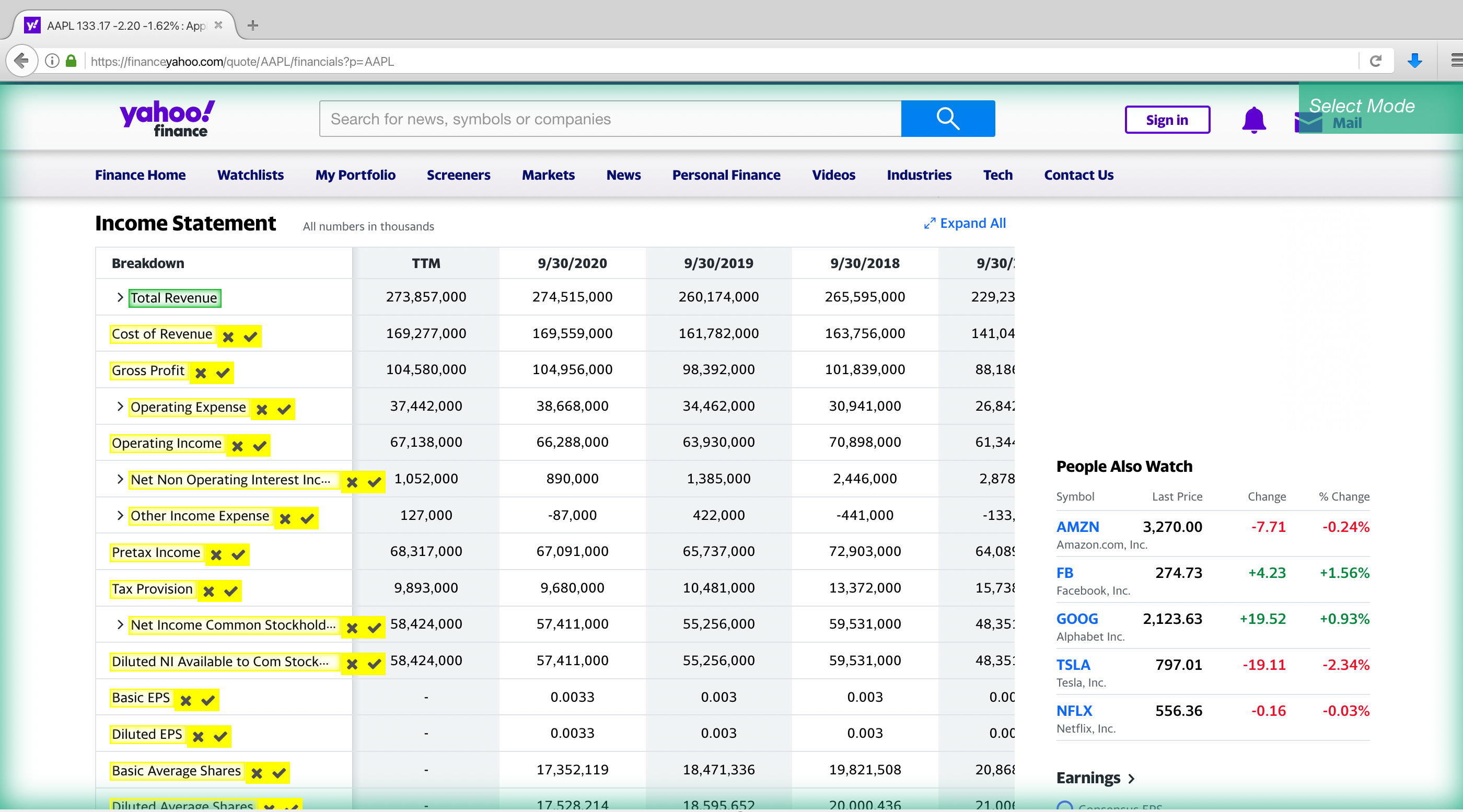 Extracting data from income statement