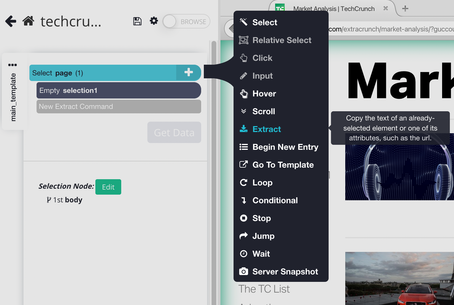 Extract command ParseHub