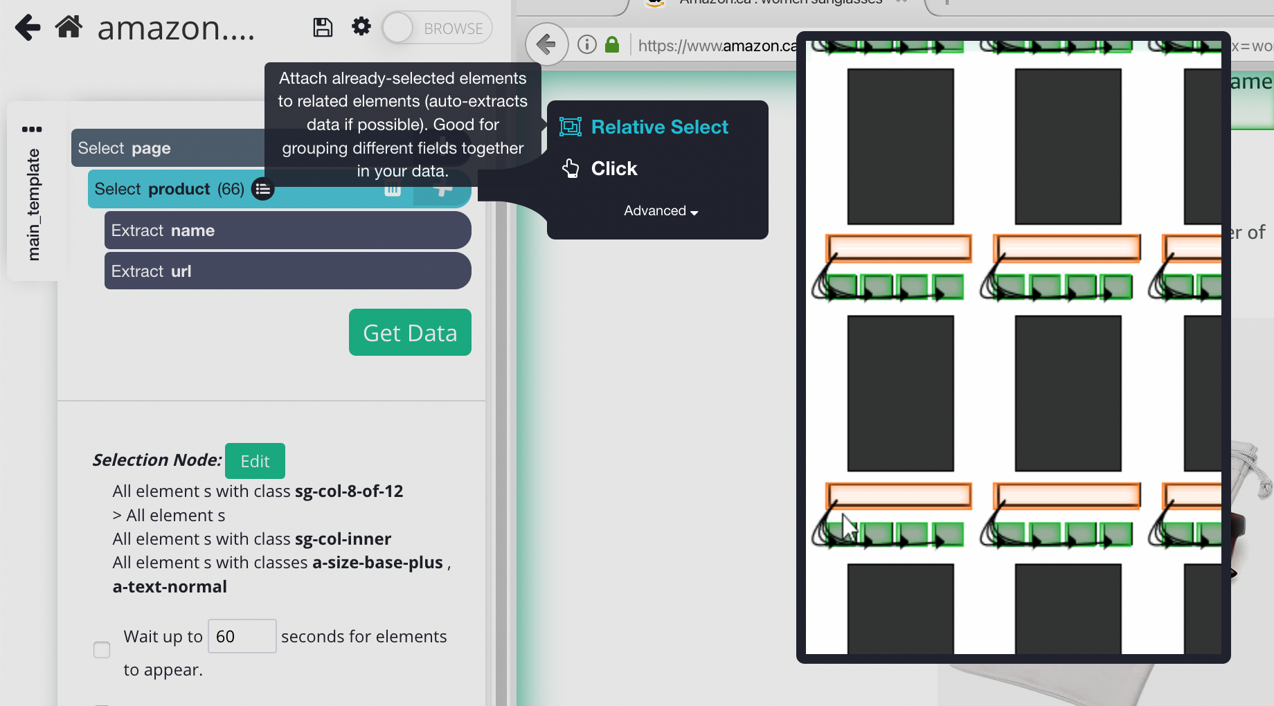 ParseHub's Relative Select Command