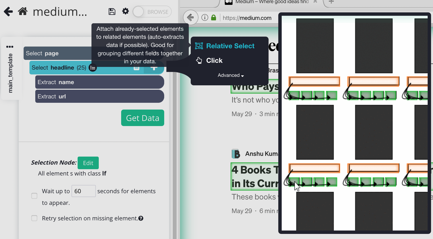 choosing the relative select command