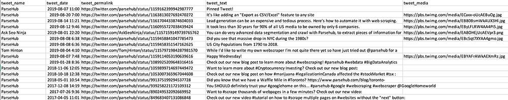 extracted twitter data into excel file