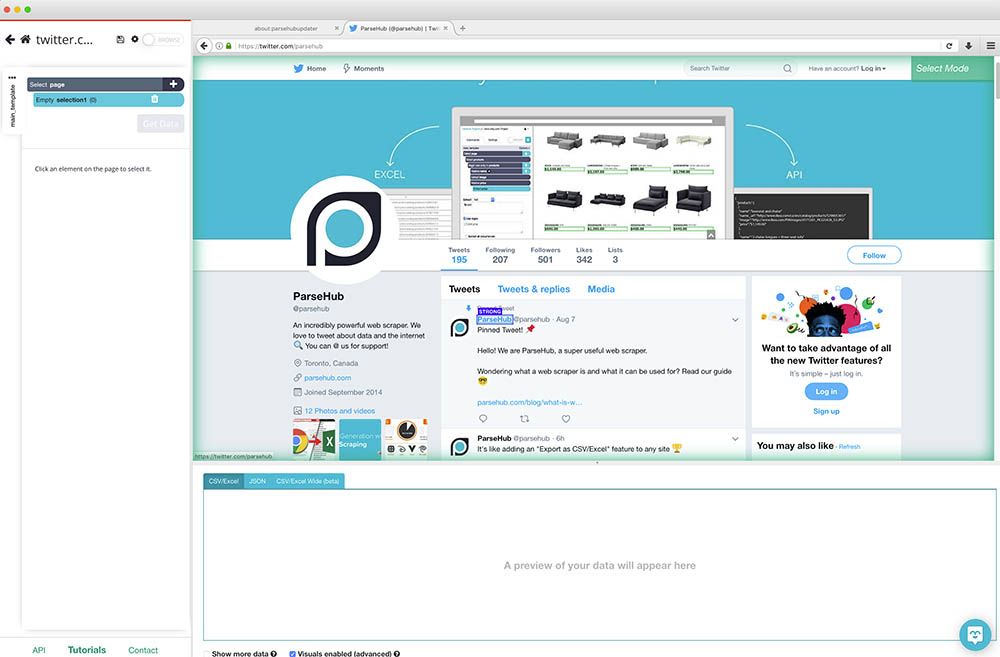 Twitter rendering inside of ParseHub