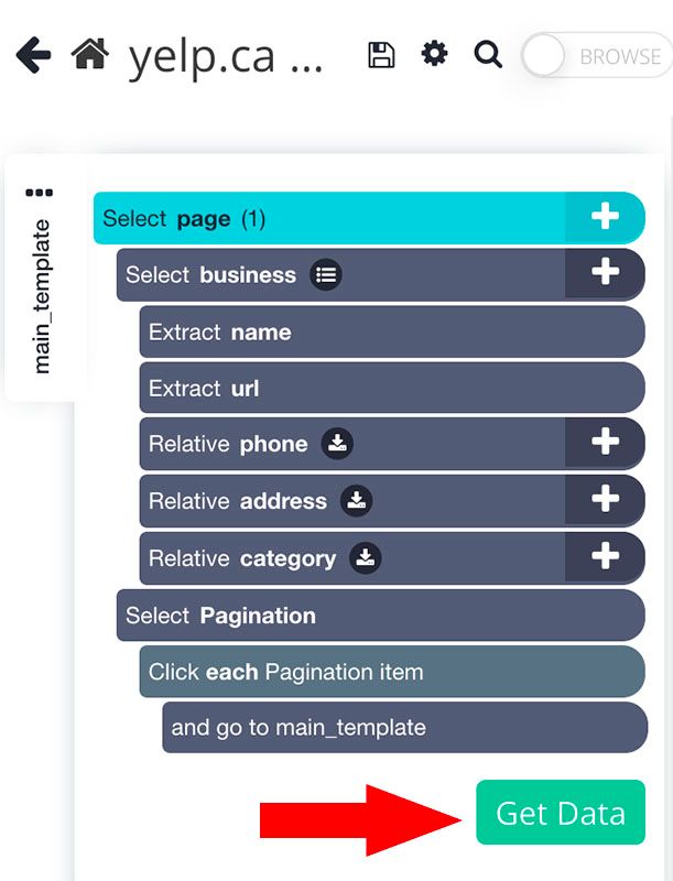 Web scraping project template before exporting to excel 