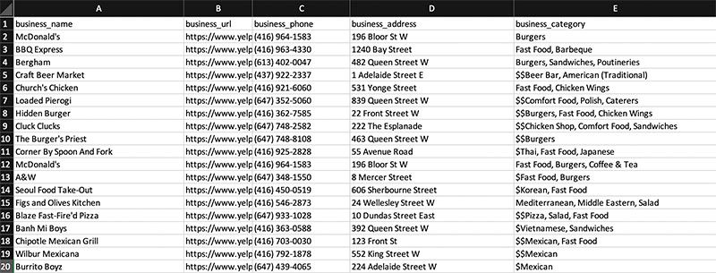 Website data on an excel spreadsheet