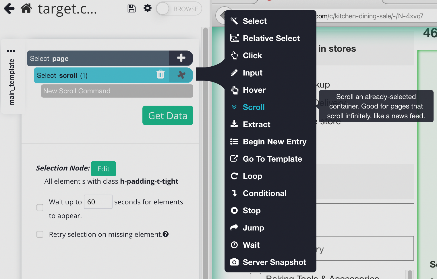 selecting the scroll function