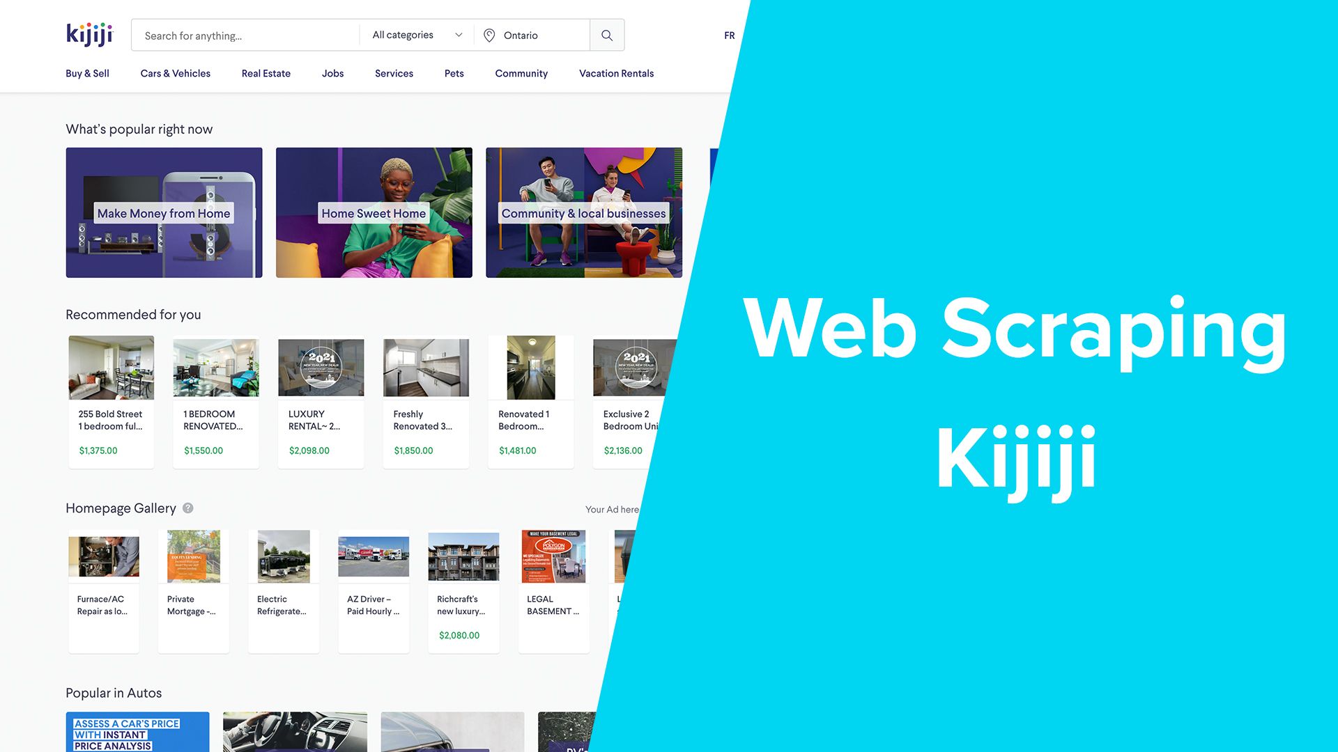 Web scraping Kijiji | extracting price, location, and description of items for sale